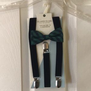 NWT Big Boys clip bow tie and suspenders Navy and Green